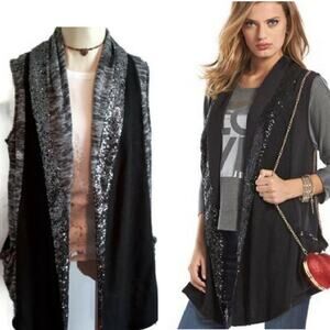Juicy Couture Cardigan Sweater POCKETS Sz M Long Vest Sequins Modern CIty Vintag